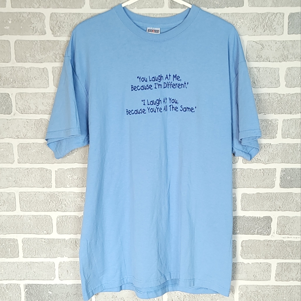 Jerzees You Laugh...I laugh... Vintage Embroidered T-Shirt Blue Men's Size XL